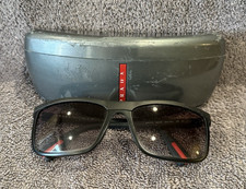 Prada Sport SPS 51P Sunglasses Black Gray Lens Red Stripe Made in Italy w Case