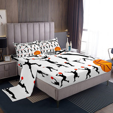 Basketball Print Bedding Sheet Sports Theme Bedding Set for Kids Boys Girls Teen