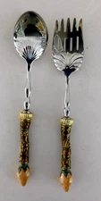 Salad Fork & Spoon Set, Heavy (possible stainless) fancy handles, elegant