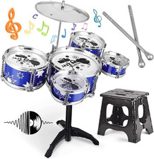 Kids Drum Set,Jazz Drum Musical Toys, 5 Drum with Stool Mini Band Rock Set,Toddl