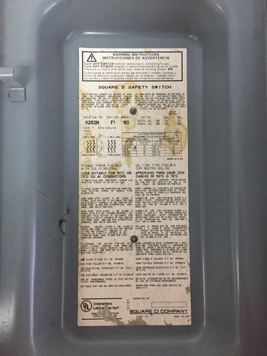 SQUARE D H362N 60 AMP 600 VOLT 3 PHASE FUSIBLE INDOOR DISCONNECT..D-2181 - Afbeelding 3 van 4
