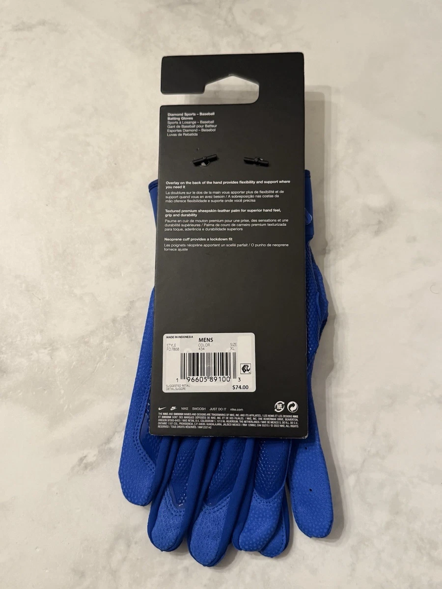 Guantes de bateo de béisbol Nike Alpha Elite azul real FD7868-434 para hombre talla XL