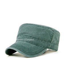 Men Adjustable Washed Denim Cadet Hat Retro Army Style Trucker Dad Flat Top Cap