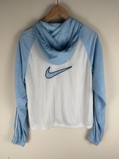 Nike Youth Girls White/Blue Full Zip Hooded Mesh Track Jacket L 12-14 Adult S