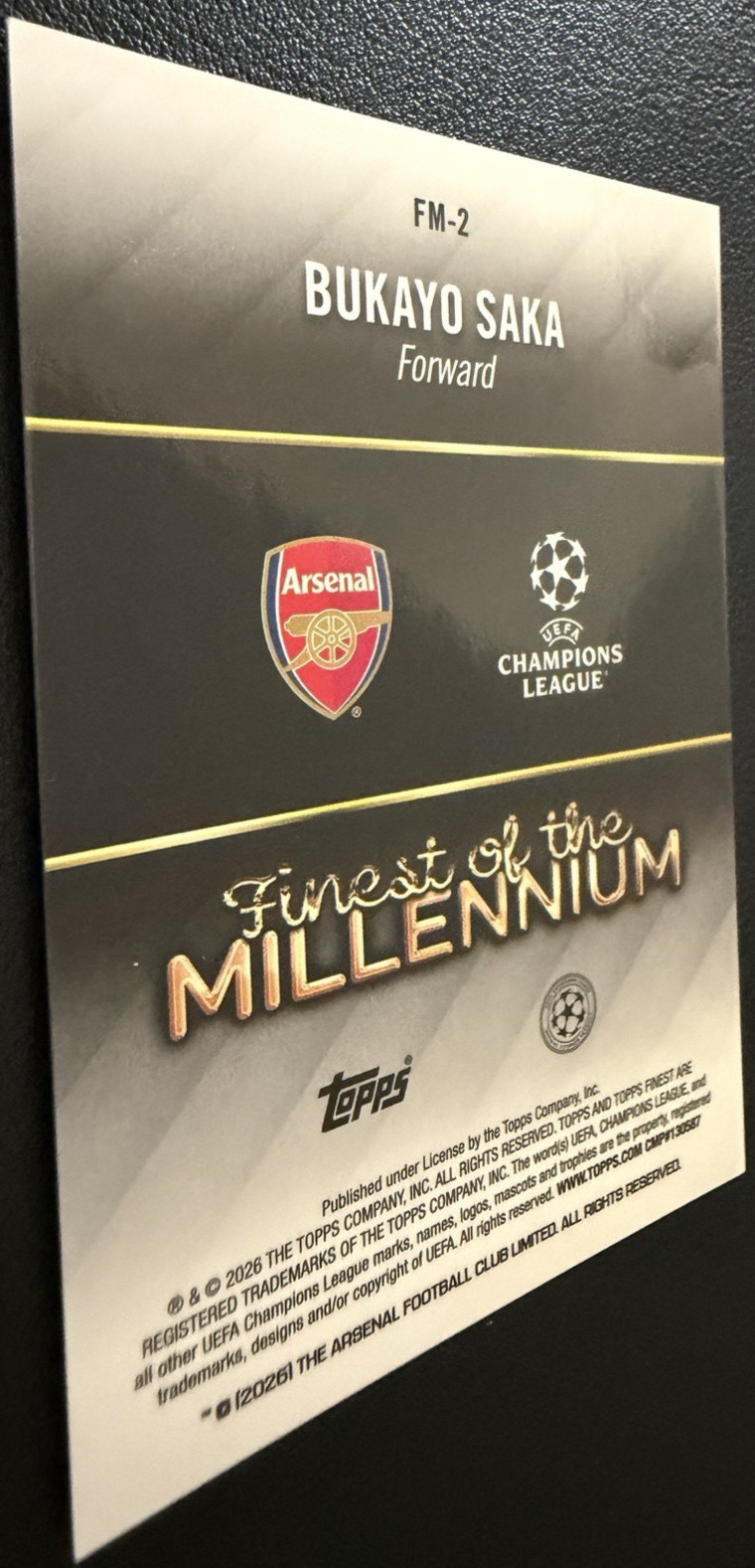 Bukayo Saka 2025-26 Topps Finest UEFA Gold Refractor /50 FM-2 Arsenal view 4