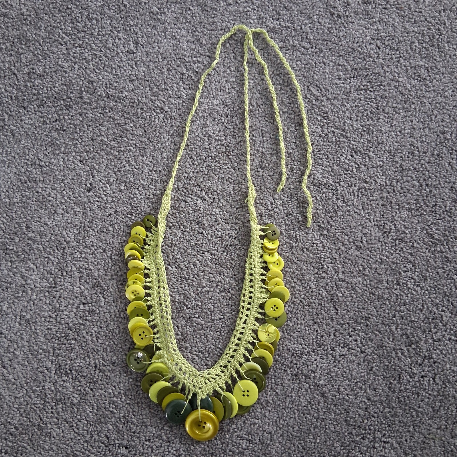 Handmade Crocheted Button Statement Necklace - Gr… - image 1