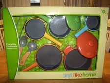 NEW Just Like Home Everyday Cookware Kids Play Pretend Pots Pans Utensils Color