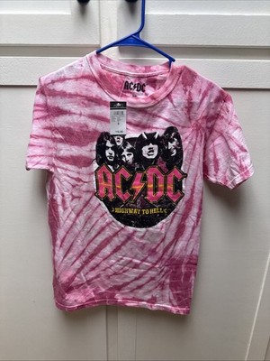ACDC Highway to Hell Mens Pink Tye Dye Graphic T Shirt Size S NWT
