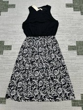 Loft Dress Womens Xs Petite Black White Floral Blouson New