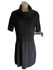 Ann Taylor Loft sweater dress cable knit half sleeve shift cowl neck dark Gray S
