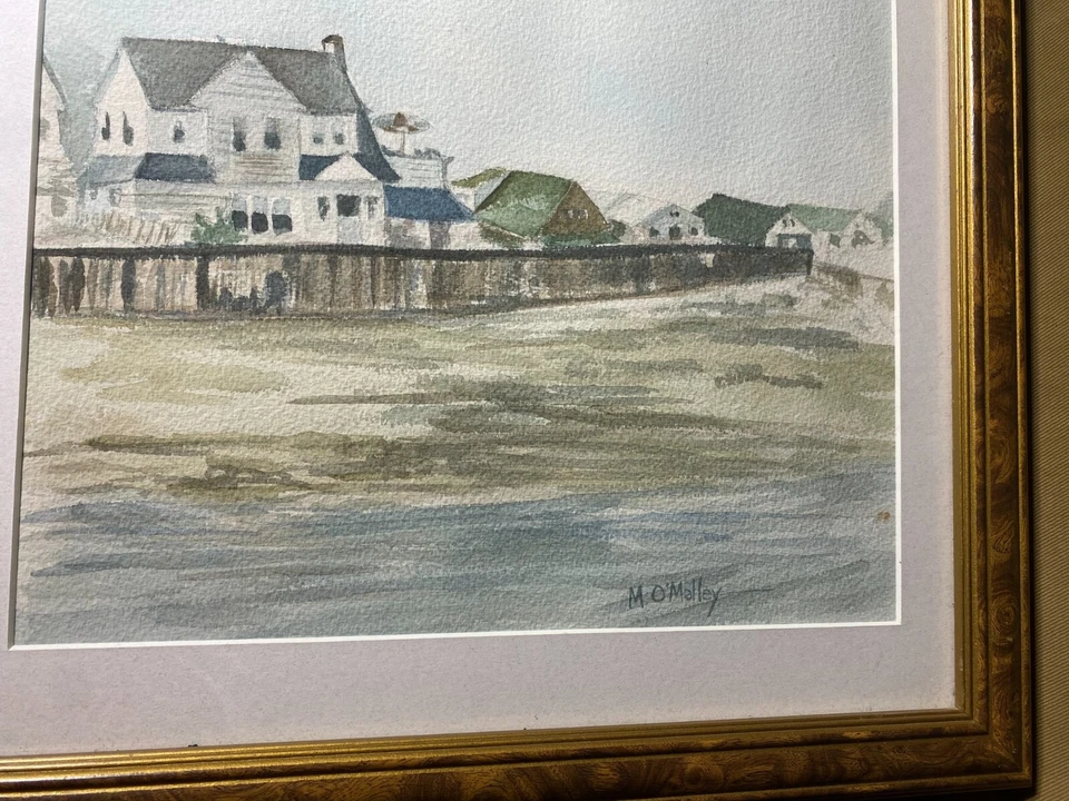 Pintura Acuarela M O'Malley "Escena de Paisaje Costero" - Firmada y Enmarcada Foto 4 de 4