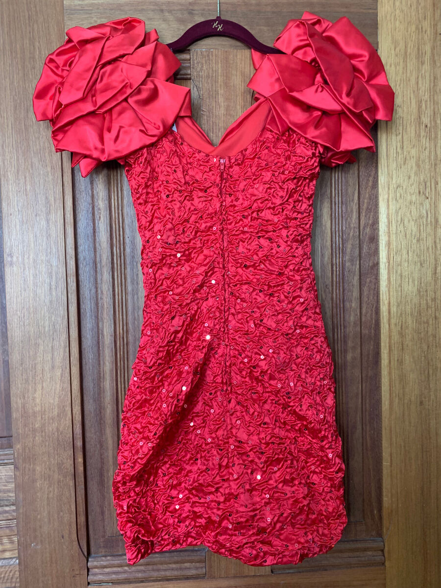 Vintage 80s Zum Zum Red Mini Dress Mermaid Sequins Puff Vintage 80s Zum Zum Red Mini Dress Mermaid Sequins Puff