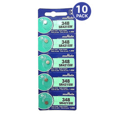 Murata 348 SR421SW Silver Oxide Watch Battery 10 Count - Replaces Sony 348