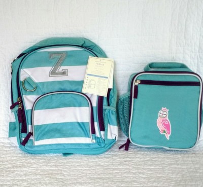 New Pottery Barn Kids girls Small BACKPACK & LUNCH BOX monogram '' Z ''  aqua 