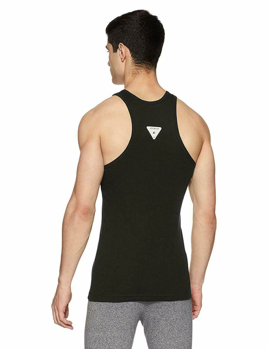 Jockey Men's Black Solid Cotton Racer Back Vest Inner Wear Sports Pack Of 4  | eBay