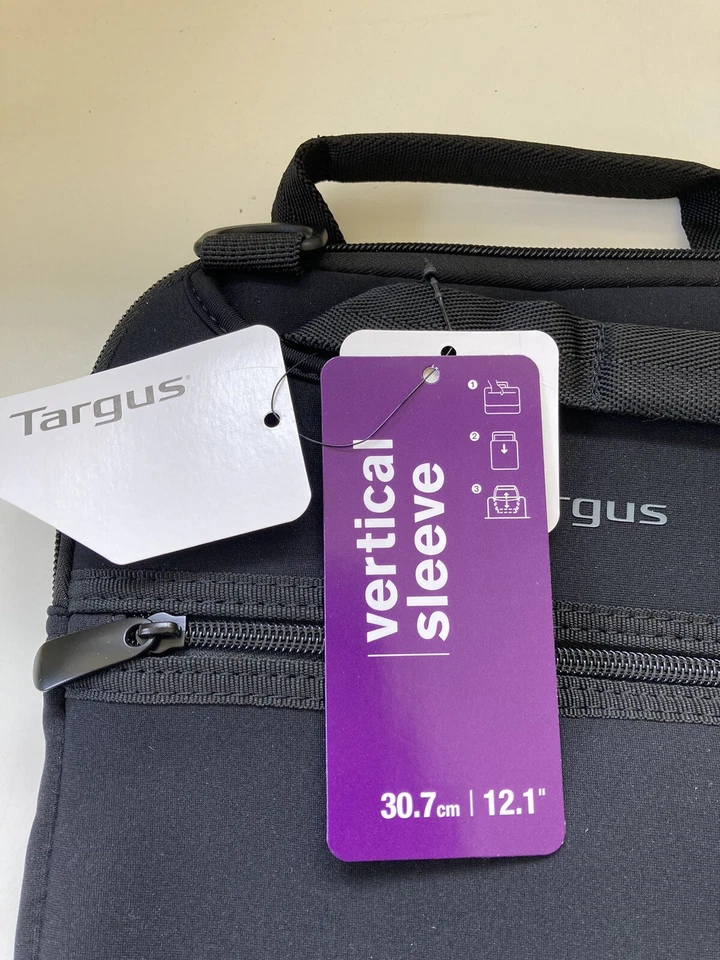 Targus Manga Vertical 12.1"-Funda para Portátil con Asas Escondidas, F. Bolsillo-NEGRO-NUEVO Foto 2 de 4