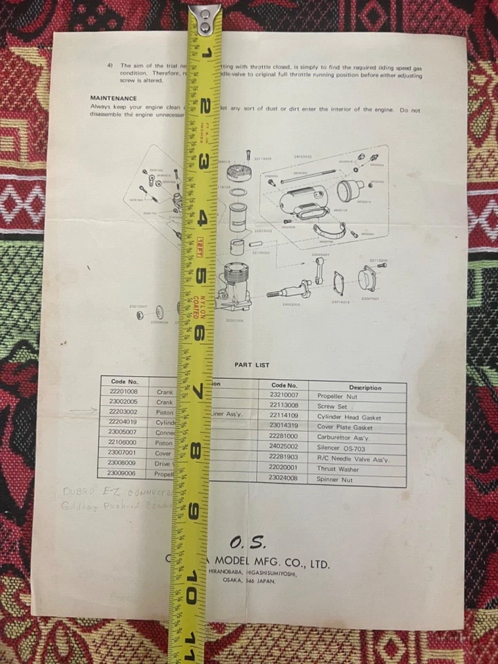 O.S. MAX S30R R/C Vintage Engine Instruction Sheet Manual English ST7 - Image 3 of 3