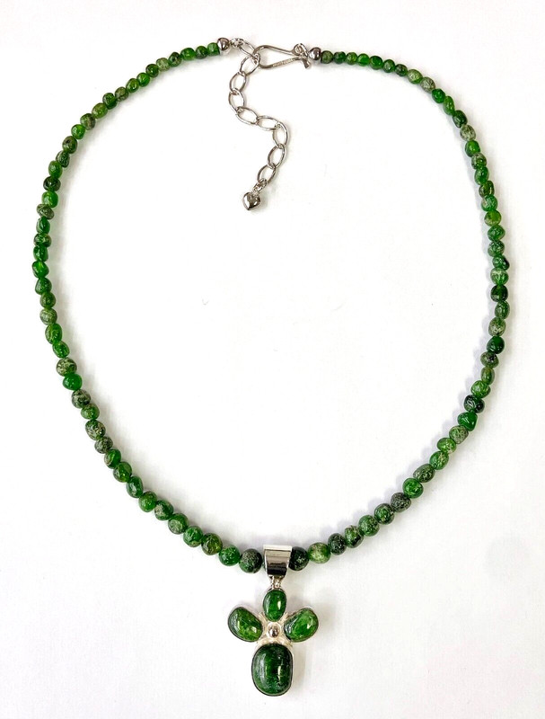 HSN Jay King Sterling Silver Chrome Diopside Pendant With 18" Bead Necklace