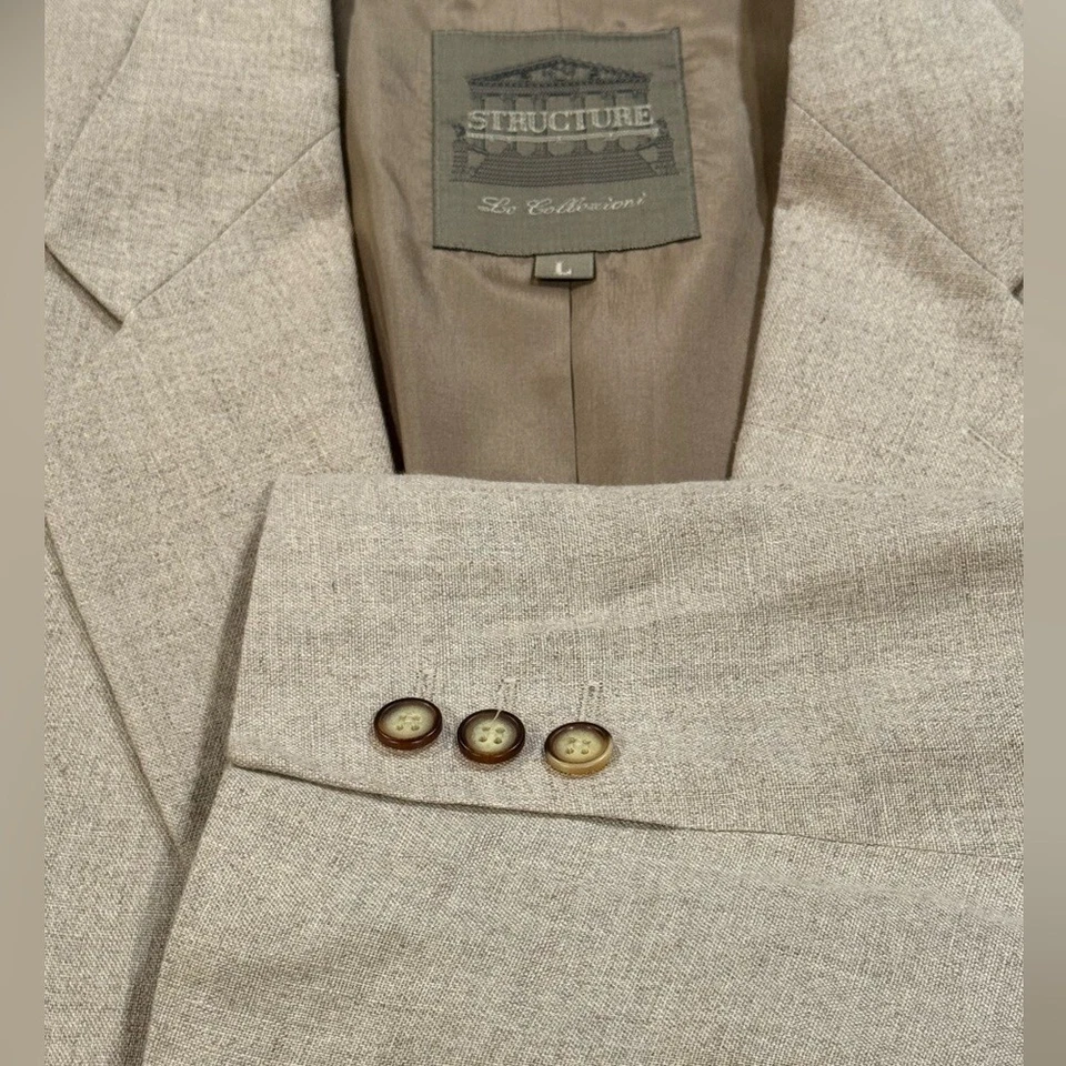 Structure Italian Linen Two Button Men’s Beige Blazer Jacket size Large - Image 4 of 4
