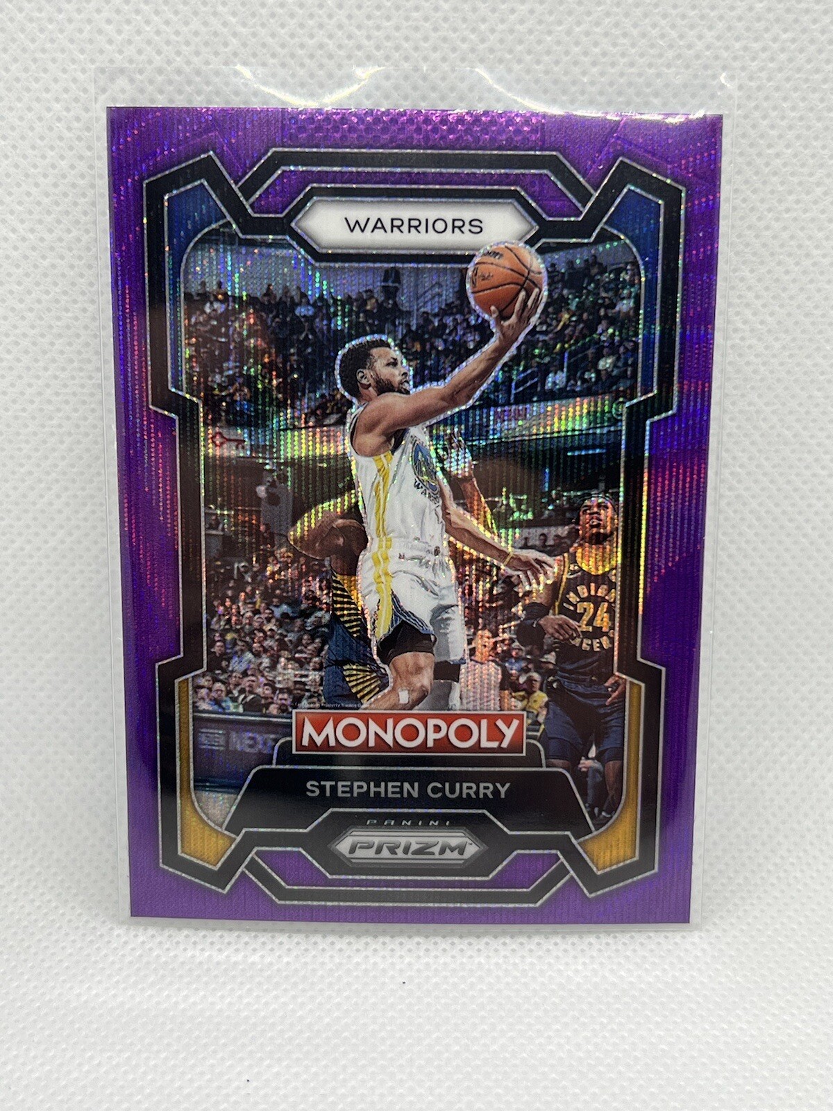 Stephen Curry 2023-24 Panini Prizm Monopoly Purple Wave #28 Warriors