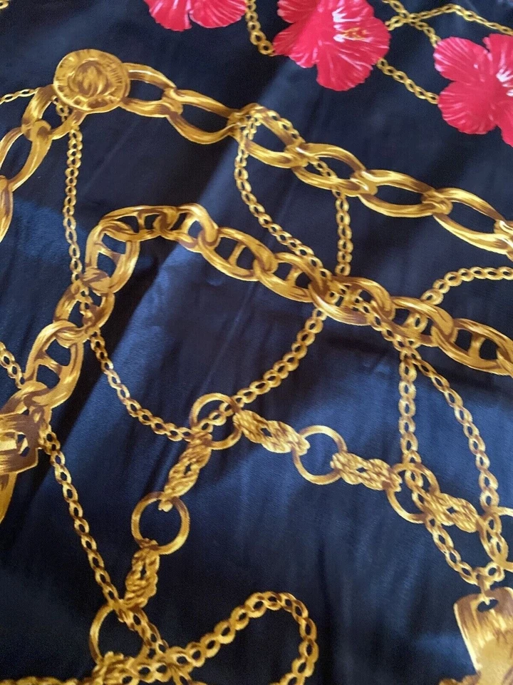 Bufanda de hibisco rosa floral vintage años 80 Hawaii 34" cuadrada negra Foto 2 de 4