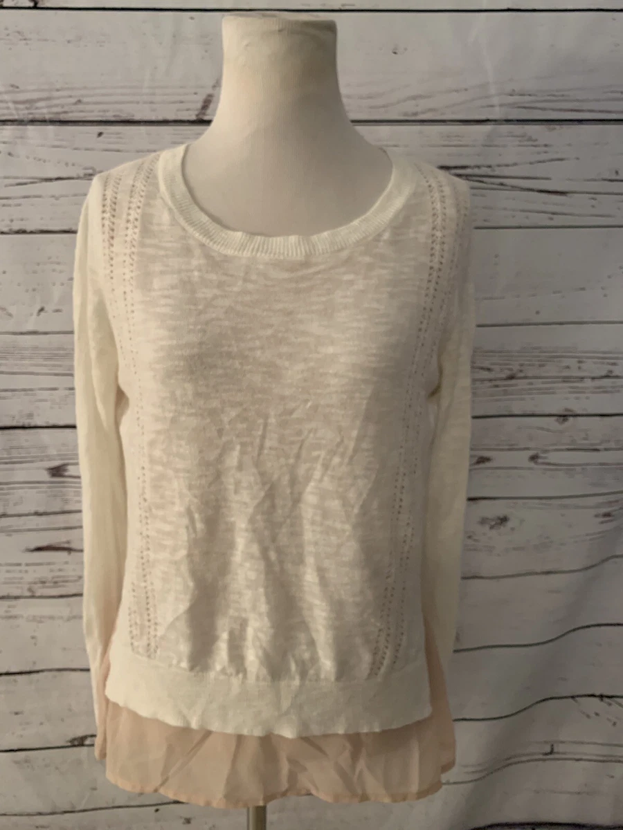 Skies Are Blue Womens Layered Sweater Sz S White Tan Long Sleeve Pullover Fall
