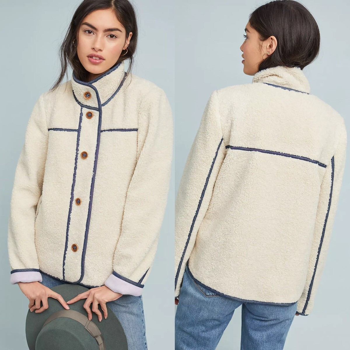 Anthropologie Piped Sherpa Jacket • Size XS