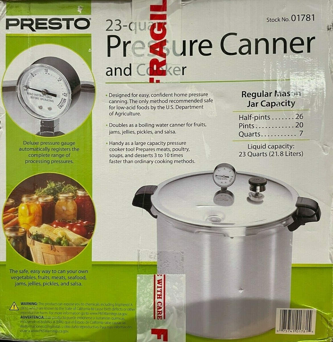 Presto - 01781 - Pressure Canner and Cooker - 23 Qt 744022482030| eBay