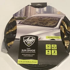 Auto Drive Golden Stripes Universal Car Windshield Twist Sun Shade 31.5" x 28.5"