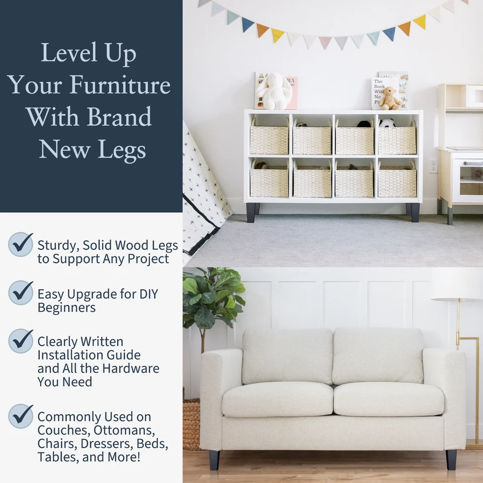 Juego de patas cuadradas negras para muebles de 6, 3 4 5 6 8 10 12 pulgadas de repuesto para pies de madera Foto 3 de 4