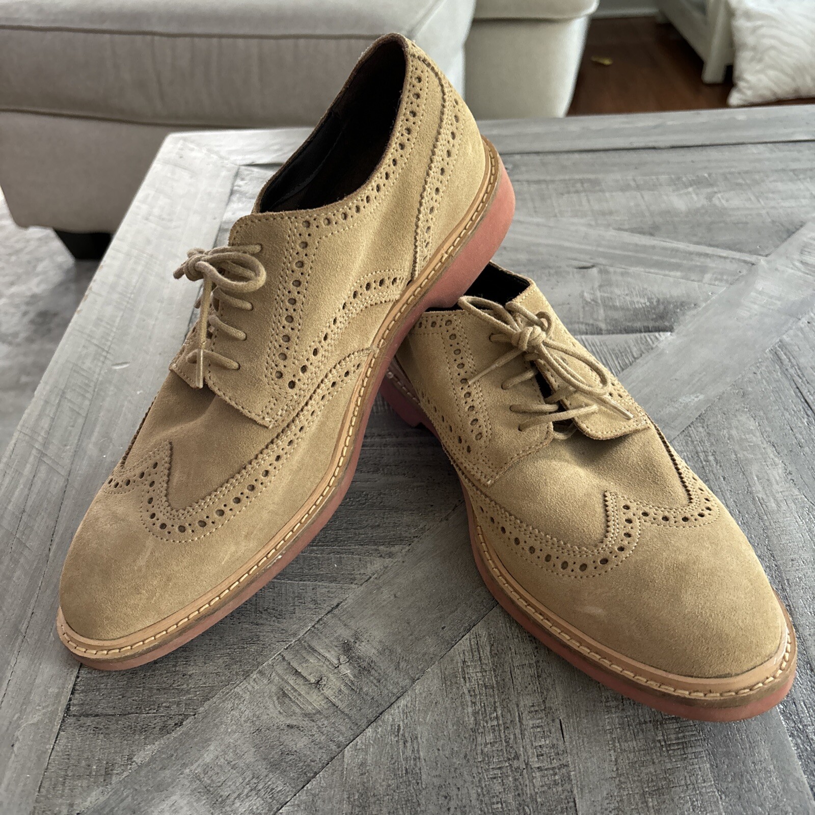 SAOLA Cole Haan C12454 Nubuck Scamosciato Wingtip Brogue Oxfords beige uomo 10 M