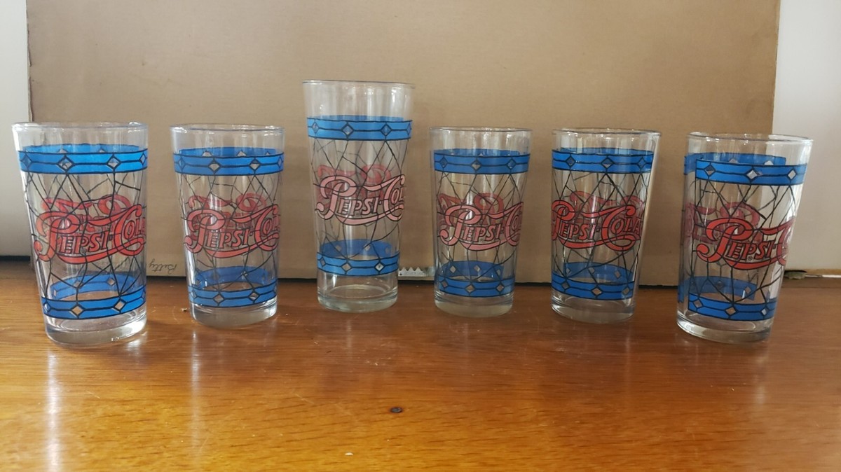 Set of 6 Vintage Pepsi Cola Tiffany Stained Glass Style Drinking 