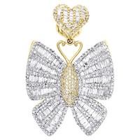"10K Gelbgold Rund & Baguette Diamant Schmetterling AnhäNger 1.50 \" 2.80 Karat"