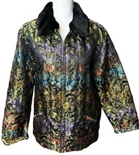 Chico's Design Floral Tapestry Style Art To Wear Jacket Detachable Collar Sz 3 L