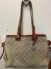DOONEY & BOURKE Y2K Canvas Brown Leather Trim Ties Signature Satchel Handbag EUC