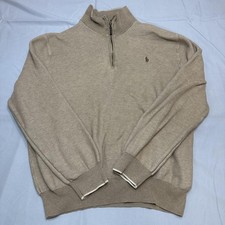 Polo Ralph Lauren Sweater Mens XL Beige Pima Cotton 1/4 Zip Mock Neck Pullover