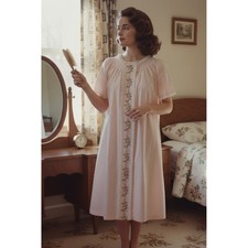 Vintage Smart Time Nightgown Housecoat Womens Sz 10 Pink Floral Embroidered Lace