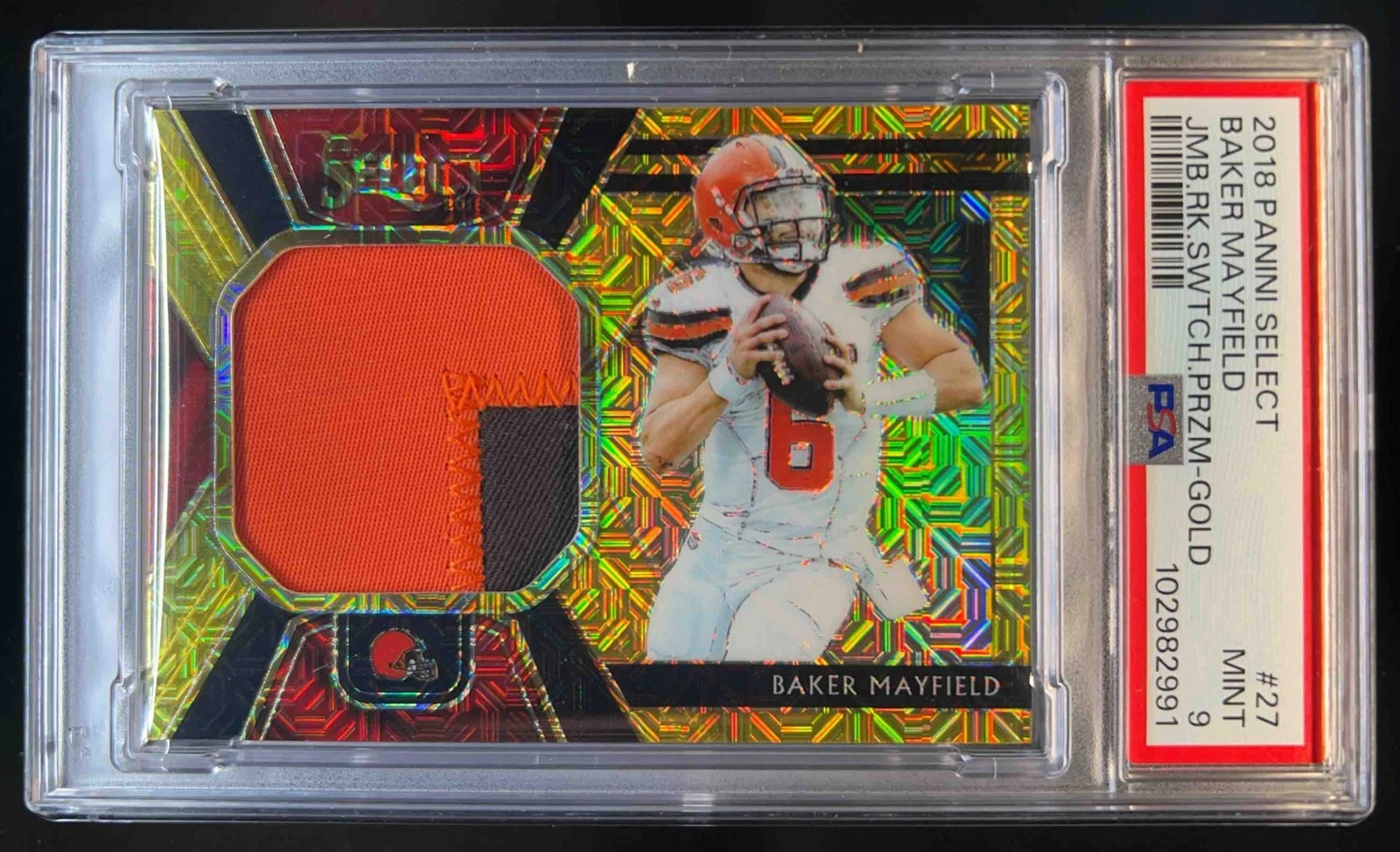 Baker Mayfield Panini Select Jumbo Rookie Swatch Prizm #27 Gold