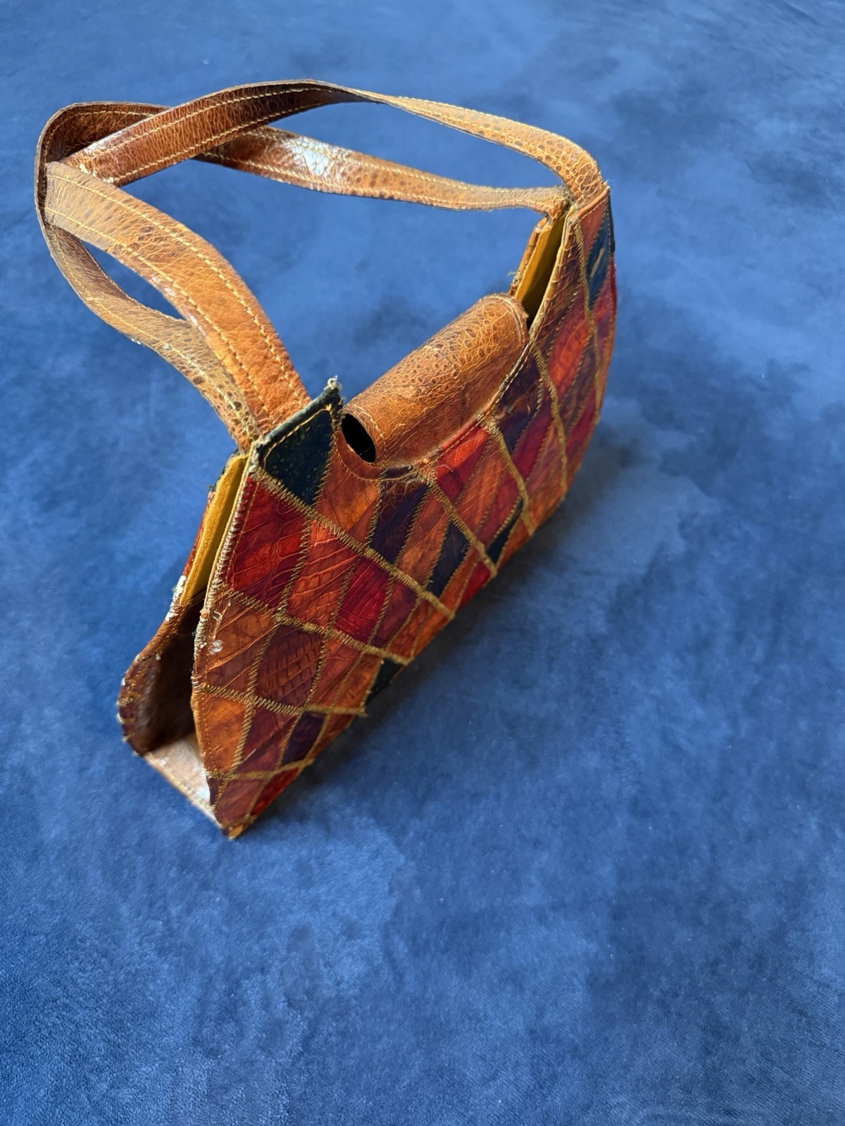 Vtg 70’s Multicolor Leather Patchwork shoulder Ba… - image 13