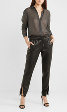 Womens Black Real Leather Joggers Lambskin Sweatpants Lined Cargo Pockets 2-16