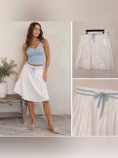 Vintage Old Navy White A-Line Skirt Size 12 Y2K Coastal Cottagecore Drawstring