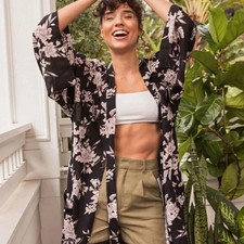 Spiritual Gangster Maya Floral PRINT Kimono Robe Black Floral Women's One Size