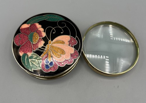 Vintage Cloisonne Enamel Butterfly Pull Out Magnifying Glass - Picture 2 of 9