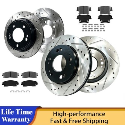 Front + Rear Drilled Rotors Brake Ceramic Pads for Challenger 300 2006 2007-2011