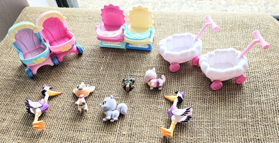 Lot Of 10 Disney Junior TOTS Toy Figures, Stroller, Wagons, Baby Seats