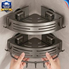 Aluminum Corner Shower Caddy, 2-Layer Suction Cup No-Drilling Bathroom Shelves