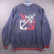 Nautica Blue Sail Sweater Mens XL Navy Anchor 83 Graphic Knit Crewneck Pullover