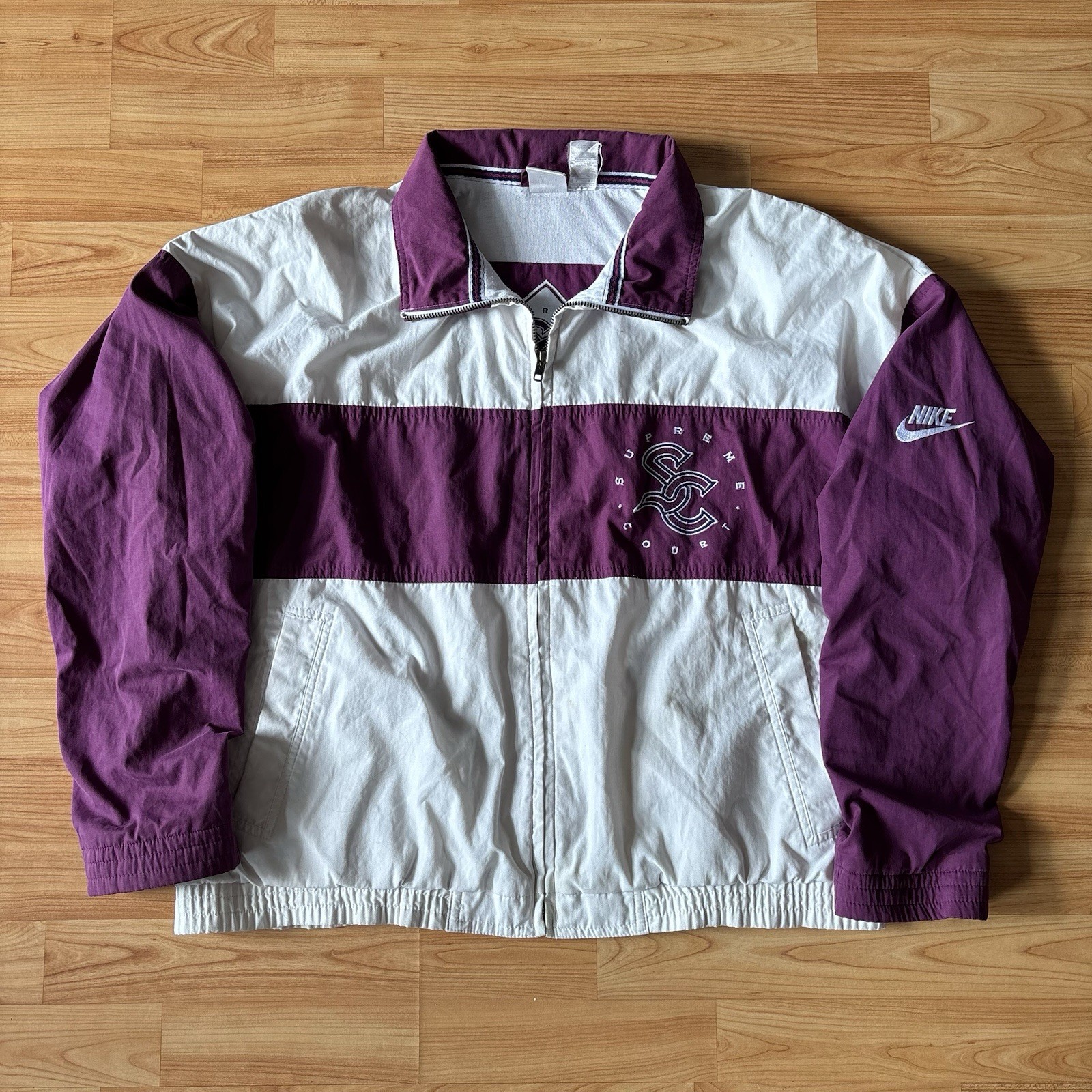 Rare VTG NIKE Supreme Court Spell Out Swoosh Striped Full Zip Jacket 80s Size M!