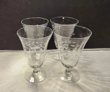 Unknown Vintage MCM Paneled Etched Iced Tea/Parfait Goblet Glass Footed Single