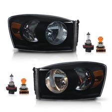 Black Headlights Lamps Smoke Lens For 2006-09 2007 2008 Dodge Ram 1500 2500 3500